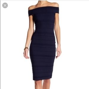 Ted Baker Bardot Stripe Texture Dress Navy 8 NWT